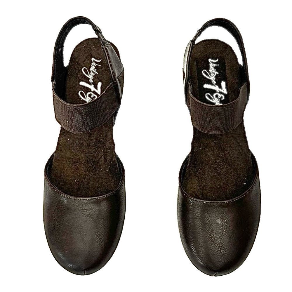 Vintage 7 Eight Brown Leather Wedge Sandals Women’s Size 6.5 Comfortable Chic - Picture 6 of 10